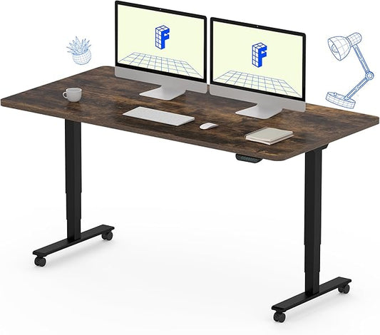 FLEXISPOT E6 MAX Dual Motor 55x28 Inch 3-Stage Heavy Duty Standing Desk, 330lbs Weight Capacity, Height Adjustable Desk w/Cable Management & Wheels (Seamless Special Walnut Desktop + Black Frame)