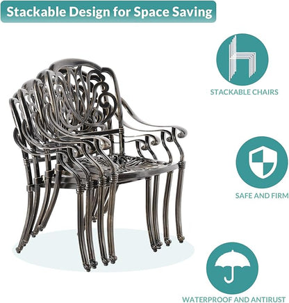 MEETWARM 9-Piece Outdoor Patio Dining Set, 8 Outdoor Dining Cushioned Chairs and 1 Oval Table with 2" Umbrella Hole, All Weather Cast Aluminum Patio Funiture Set for Backyard, Patio, Garden, Chili Red