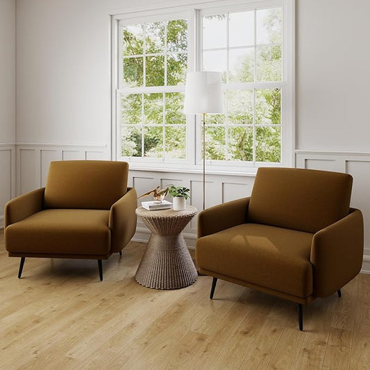 Oversized Accent Chair for Living Room Chairs Reading Arm Chair Comfy Modern Single Sofa Side Chairs with Metal Legs & Soft Cushion for Bedroom, Waiting Room (Velvet Brownish, Set of 2)