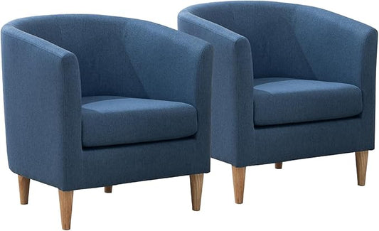 Accent Barrel Chairs Set of 2, Modern Comfy Living Room Chairs with Armrest Small Reading Chair with Cozy Soft Padded for Bedroom Reception Room Cafe, Blue