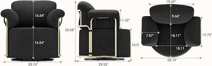 KEIKI Modern Comfy Swivel Accent Reading Chair, 360°Round Upholstered Barrel Armchair Single Club Lounge Sofa Chairs for Living Room,Bedroom, Office,Black