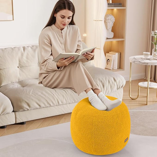 MeMoreCool Stuffed Round Pouf Ottoman Foot Rest, Floor Pouf Foot Stool with Soft Foam Chunk Filling, Small Round Ottoman Footstool Circle Footrest for Living Room, Yellow