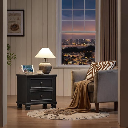 Farmhouse Bedroom Dresser and Nightstand Set of 4, 6 Drawer Low & 5 Drawers Dresser & 2 Drawer Nightstand Set, Rustic Wood Bedroom Furniture Set for Livingroom, Hallway, Black