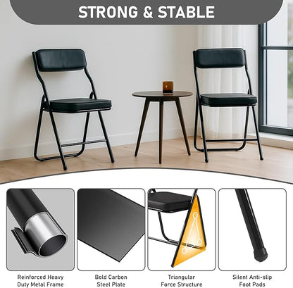 6 Pack Padded Folding Chairs with Cushion, Foldable Dining Chair Set Portable Indoor Outdoor Stackable Folding Chairs with Steel Frame for Home Office Events Wedding Party Black