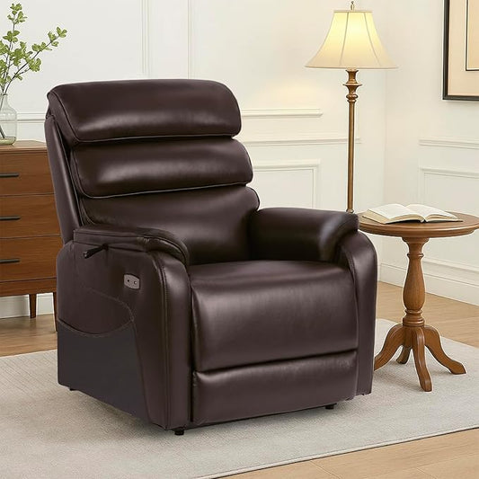 EONIX Large Lay Flat Power Lift Recliner Chair for Elderly, Oversized Electric Lift Chairs, 400lbs Heavy Duty Power Recliner with Heat and Massage, SLRY022063, Dark Brown