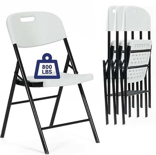 4 Pack Thicker 800 LBS White Folding Chairs, Commercial Grade Folding Chair, Foldable Chairs for Events