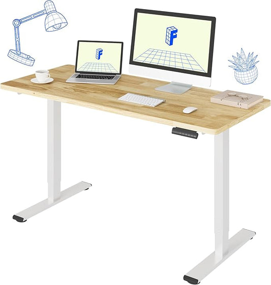 FLEXISPOT E3 Solid Wood Dual Motor Electric Standing Desk 55 x 24 Sit Stand Desk, Holds 220 lbs, Adjustable Height w/Memory Presets, Butcher Block Rubberwood Desktop & White Frame, Ships in 2 Boxes