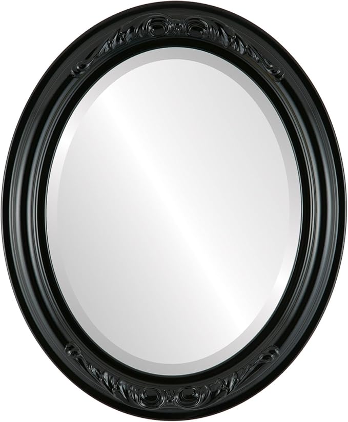 OVALCREST Oval Beveled Wall Mirror for Home Decor - Florence Style - Gloss Black - 28" x 24"