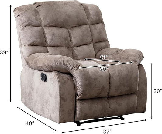 CANMOV Manual Recliner Chair, Single Reclining Sofa with Overstuffed Backrest and Armrest for Living Room, Bedroom Furniture, Light Brown