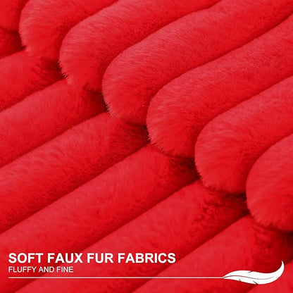Pallene Faux Fur Plush Christmas Throw Pillow Covers 16x16 Set of 2, Luxury Soft Fluffy Striped Decorative Pillow Covers for Sofa, Couch, Living Room, Red