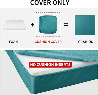 Easy-Going Waterproof Patio Cushion Covers 27x25x5 inch 2 Pack Replacement Non-Slip Outdoor Seat Cushion Slipcover with Zipper. Teal