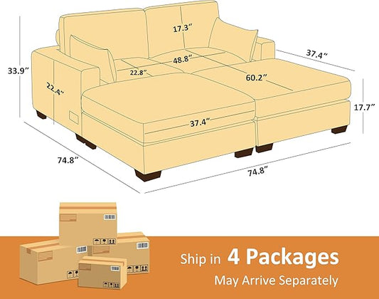 VANOMi Large Modular Sectional Sofa, Oversized Couch with Charging Station, Cloud Couch Deep Seat Sofa with Thick Cushion, Convertible Sectional Couches for Living Room Office Apartment