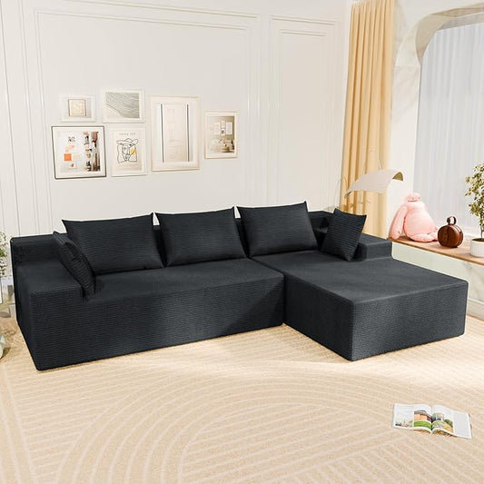 LEVELEVE 107" Cloud Sectional Couch with Deep Seat，Modern Modular Sofa with L-Shape Chaise，No Assembly Required, Upholstered Couches for Living Room Bedroom(Dark Gery,Right Facing Chaise)
