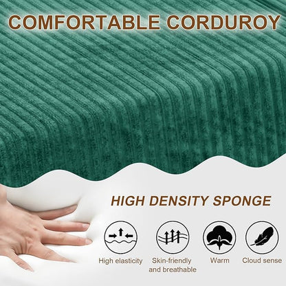 JSLOVE Modular L-Shape Sectional Sofa with Chaise, 3 Seat Movable Boneless Cloud Couch in One Box, Sofa Couch Bed with Ultra-Soft Corduroy Fabric, No Assembly Required for Living Room, Bedroom(Green)
