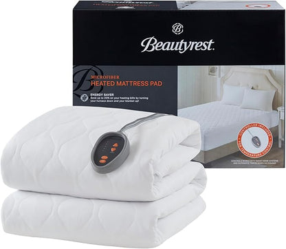 Beautyrest 3M Scotchgard Heated Mattress Pad - Electric Bed Warmer with 5 Heat Settings, 10 Hr Auto Shut Off Timer, All Around Elastic Deep Pocket, UL Certified, Machine Washable, White Twin XL