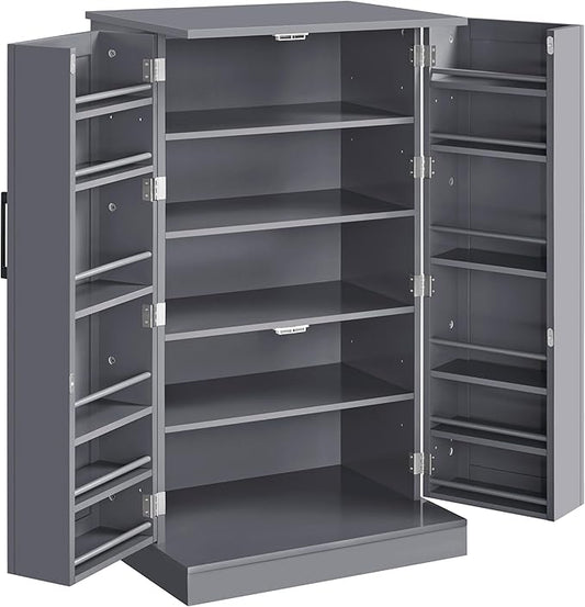 Yaheetech Storage Cabinet, Kitchen Pantry Cabinet with Door and 6 Adjustable Shelves, Storage Organizer for Living Room, Laundry, Bathroom, Gray