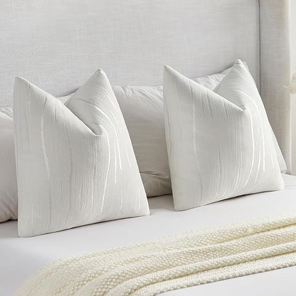FUTEI White Chenille Decorative Throw Pillow Covers 12x20 Inch Set of 2,Soft Embossed Striped Textured Lumbar Pillow Cases,Modern Home Decor for Couch Bed Living Room