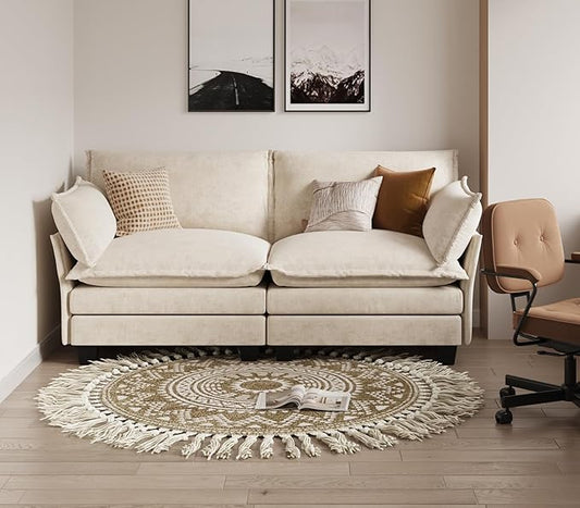 KKL Modular Sectional Sofa, Loveseat 2 Seater Cloud Couch, Chenille Modern Sectional Couches for Living Room, Apartment Beige