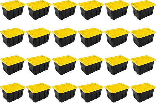Sterilite 24-Pack Industrial Tote, Plastic Storage Container Bins with Lids, 27 Gallon - Heavy-Duty Organizing Containers for Closet, Bathroom, and Office