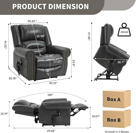 Recliner Chairs for Adults, Oversized Bedroom Chair with Massage, Sofa Chair Home Theater Seating with Lumbar Support, Lift Chair for Elderly, Nursery Chair for Living Room (Breathable Leather)