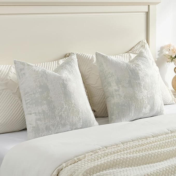 FUTEI Light Blue White Decorative Throw Pillow Covers 16x16 Inch Set of 2,Soft Faux Cashmere Jacquard - Textured & Cozy Cushion Case,Modern Home Decor for Couch Bed Living Room