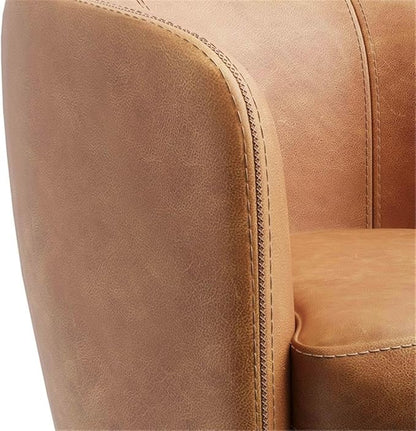 Pemberly Row Genuine Italian Leather Brown Swivel Club Chair (Two Pack)