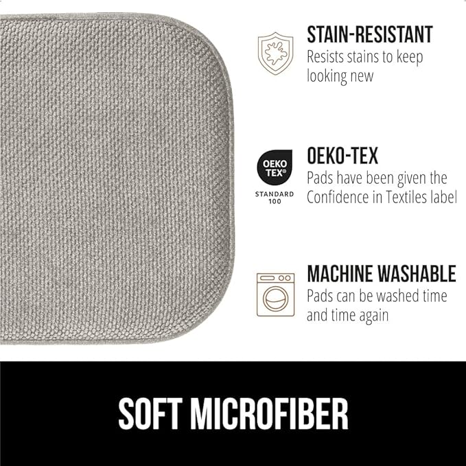 GORILLA GRIP Slip Resistant Chair Cushions, No Ties Required, Memory Foam Pads for Dining Room, Kitchen Table, Office, Rocking Chairs, Plush Seat Cover Cushion Pad, Home Decor, Set of 4 16x16, Lt Gray