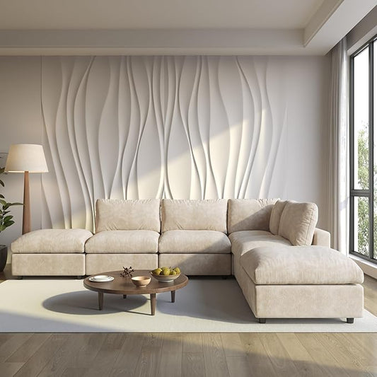 Cloud Sectional Couches for Living Room,134" Convertible L Shaped Couch with Ottoman, 6 Seater Modular Sectional Sofa,Deep Seater Furniture Sets
