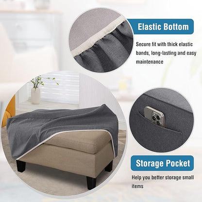 H.VERSAILTEX Ottoman Cover Slipcover Rectangle Fit Length 33"-34" Footrest Sofa Slipcovers Stool Cover Footstool Protector Covers Feature Thick Durable Linen Look Fabric Washable - Heather Grey