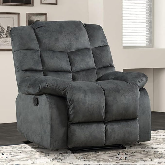 EBELLO Manual Recliner Chair, Overstuffed Reclining Sofa with Soft Padded Headrest and Armrest, Soft Fabric Single Couch for Living Room, Grey Green