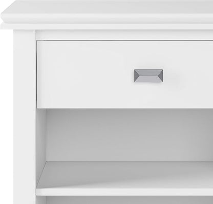 SIMPLIHOME Artisan Bedside Table - 24 inch Wide Solid Wood Nightstand Table in White, Contemporary Bedroom Side or End Table with 1 Drawer, Open Shelf Storage and Bronze Knobs