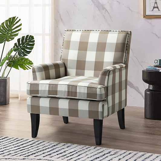 HULALA HOME Modern Accent Chair with Arms and Wooden Legs, Mid Century Accent Chair Armchair High Back Rest, Padded Armrest and Comfortable Cushioned Seat for Living Room (Buffalo Beige)