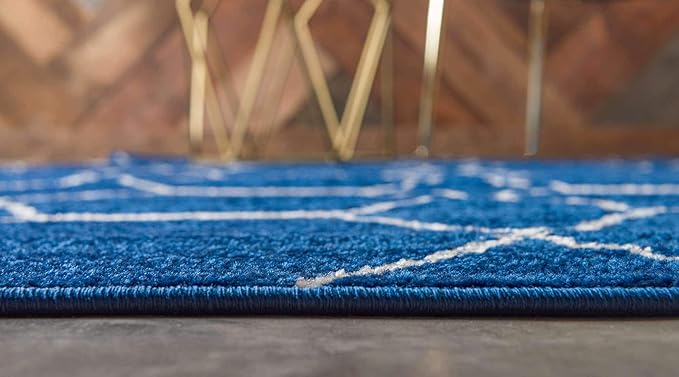 Unique Loom Trellis Frieze Collection Area Rug - Geometric (4' 1" Round, Navy Blue/ Ivory)