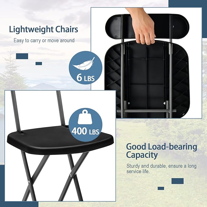 GYMAX Folding Chair, 400lbs Plastic Chairs Set with Steel Frame & Ergonomic Curved Back, Indoor & Outdoor Commercial Event Seat for Meeting, Wedding, Stackable Lightweight Folding Chairs (8, Black)