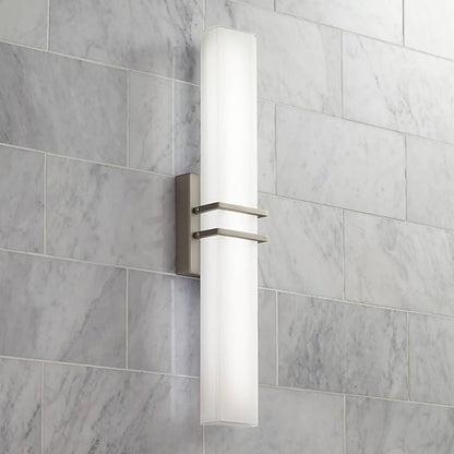 Possini Euro Design Exeter Modern Wall Mount Light LED Brushed Nickel Silver Metal 24" Wide Vanity Bar Fixture Rectangular Silk Screened Glass Shade Decor for Bathroom Over Mirror House Home