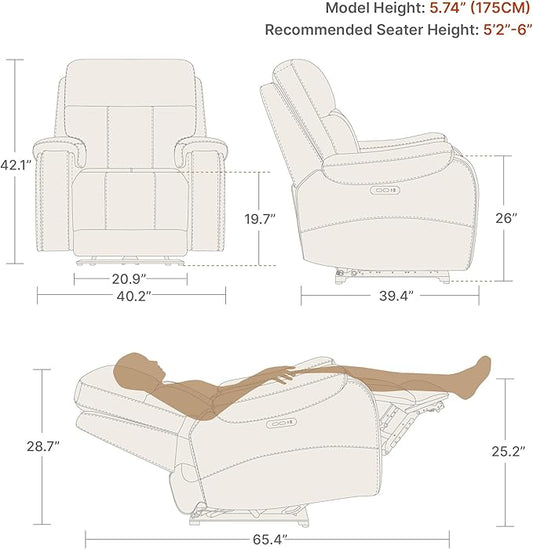 CHITA Large Power Zero Gravity Recliner Chair, Genuine Leather Recliner Chair for Adults with Adjustable Power Headrest and Hidden Slide-Out Cupholders, USB and Type-C Ports, Saddle
