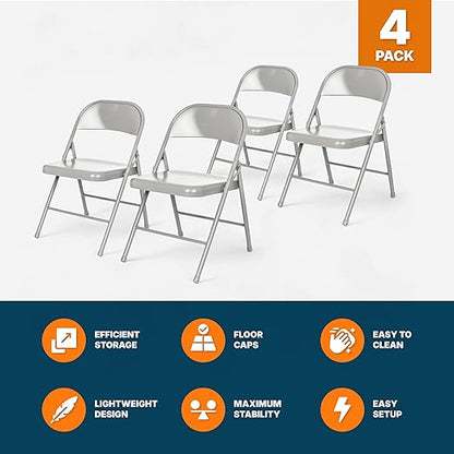 OEF Furnishings OEF900 Series Premium Lightweight All-Steel Folding Chairs (4-Pack, Gray)