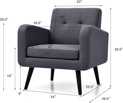 Giantex Upholstered Accent Chair Set of 2, Modern Mid Century Linen Fabric Living Room Chair with Arms, Max Load 265 Lbs, Comfy Tufted Single Sofa for Reading, Bedroom, Office, Club, Grey
