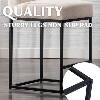 27" Counter Height Bar Stools Set of 3 with Back and Footrest for Kitchen Modern Metal Barstools, Linen Upholstered Bar Chairs Island Stools, Beige