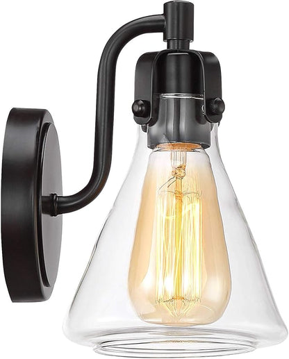 Possini Euro Design Cindy Rustic Wall Light Sconces Set of 2 Bronze Hardwire 5 1/2" Fixture Beaker Clear Glass Shade for Bedroom Bathroom Bedside Vanity Living Room Home Hallway Dining Kitchen