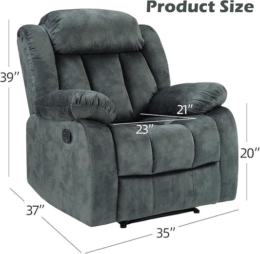 INZOY Manual Recliner Chair with Padded Armrest, Wall-Hugger Single Sofa Recliners with Overstuffed Back, Classical Fabric Reclining Chairs for Living Room Theater Seating, Grey
