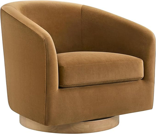 CHITA Swivel Accent Chair, FSC Certified Upholstered Velvet Barrel Chair for Living Room, Fully Assembled, Sand