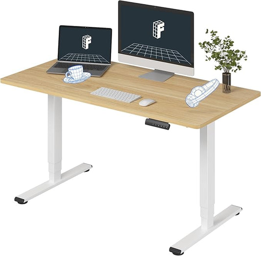 FLEXISPOT E6 3-Stage Dual Motor Electric Standing Desk 55 x 28 Sit Stand Up Desk, Holds 220 lbs, Adjustable Height w/Memory Presets, One-Piece Maple Desktop & White Frame, Ships in 2 Boxes