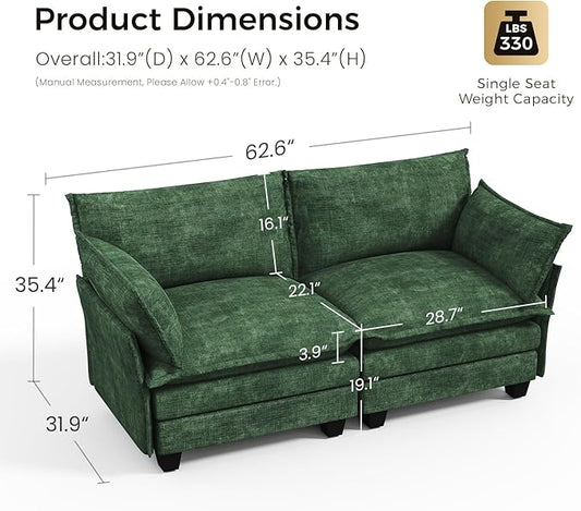 KKL Modular Sectional Sofa, Loveseat 2 Seater Cloud Couch, Chenille Modern Sectional Couches for Living Room, Apartment