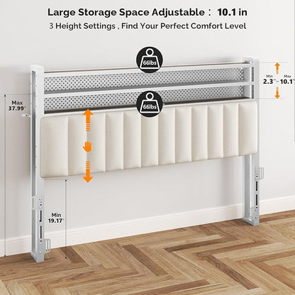 VINGLI Queen Size Headboard Only, Adjustable Upholstered Headboard with 3 Tier Shelves and Pegboard with Charging Stations and LED Lights, Modern Bed Headboard with Storage for Bedroom Decor