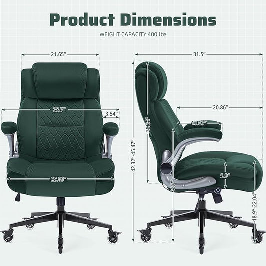 Large High Back Office Chair with Flip Arms- Executive Desk Chair with Locking Wheels, Adjustable Lumbar Support, Ergonomic Breathable Fabric Computer Chair Prevents Cats Scratching