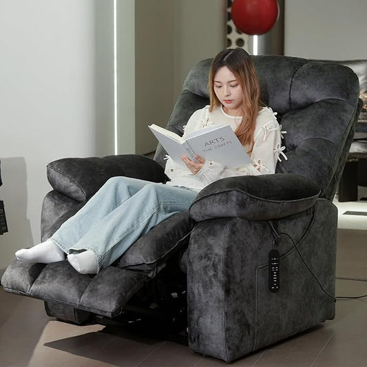 EONIX Oversized Big Man Power Lift Recliner Chair for Elderly with Heat and Massage, 400lbs Dual Motor Lay Flat Electirc Lift Chair with Extended Footrest, SLRY008063, Black