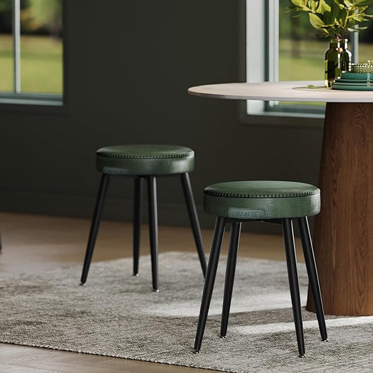 VASAGLE EKHO Collection - Dining Chairs Stools Set of 2, Upholstered Kitchen Chairs, Vanity Stools, Synthetic Leather with Stitching, Mid-Century Modern, 19-Inch Tall, Easy Assembly, Forest Green