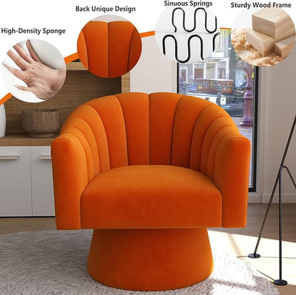 Swivel Accent Chair Set of 2, Upholstered Velvet 360° Swivel Barrel Chair for Living Room Overstuffed Bouncle Reading Chair Round Armchair for Bedroom,Vanity,Office (Orange)