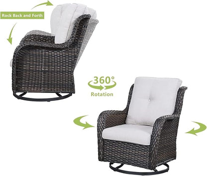 HUMMUH 4 Pieces Outdoor Furniture Patio Furniture Set Wicker Outdoor Sectional Sofa with Swivel Rocking Chairs,Outdoor Coffee Table